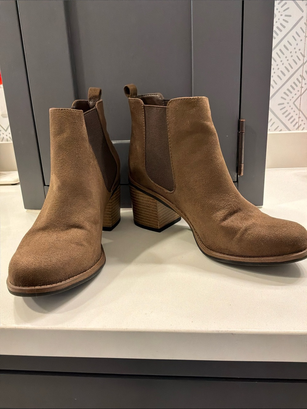 White Mountain Faux Suede Chelsea Ankle Boots with Block Heel
